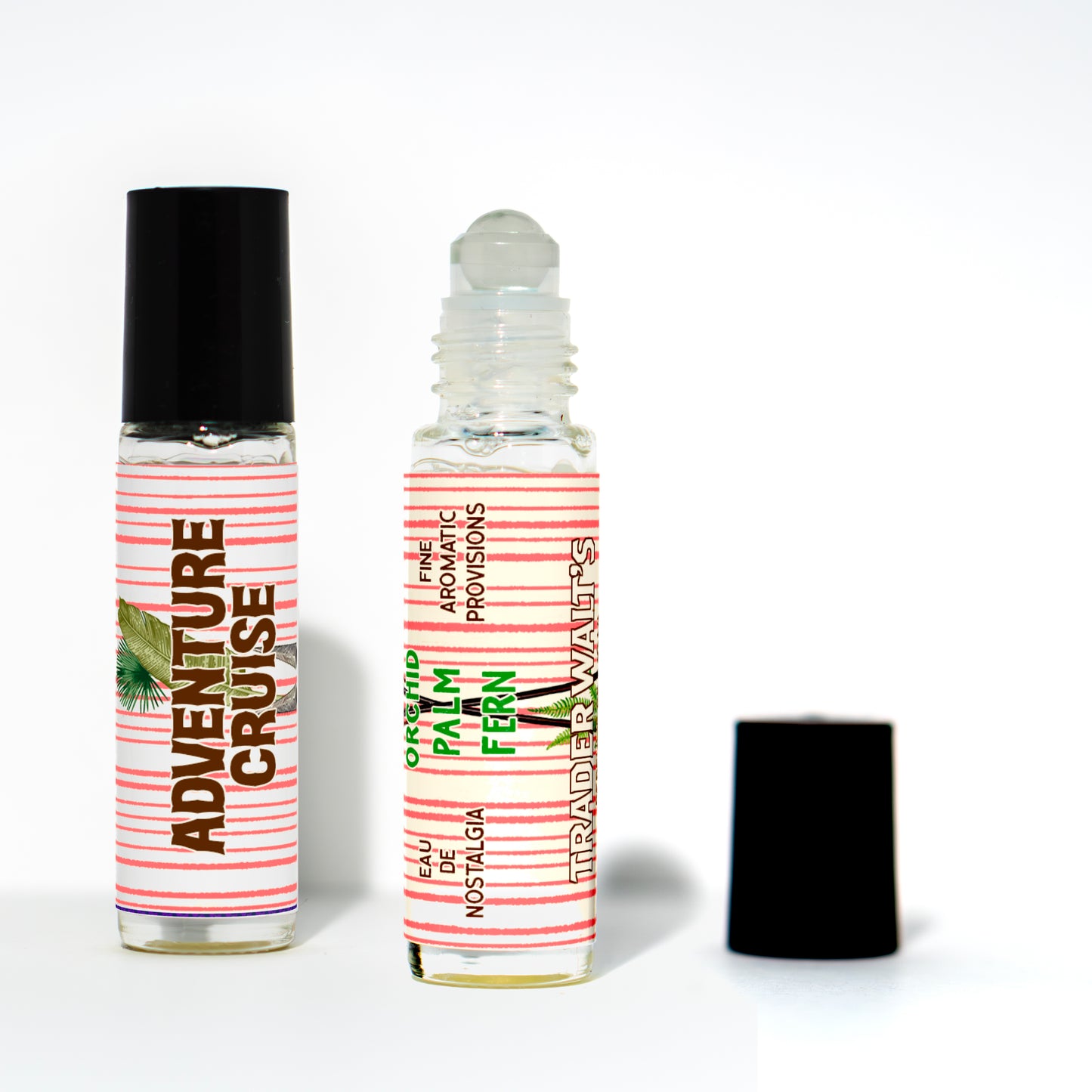 Adventure Cruise perfume oil by Trader Walt’s with tropical orchid, palm, and fern scent.
Botanical-themed candle tin labeled Adventure Cruise, inspired by lush jungle fragrance.
Adventure Cruise candle tin featuring Trader Walt’s Parkes Collection design.