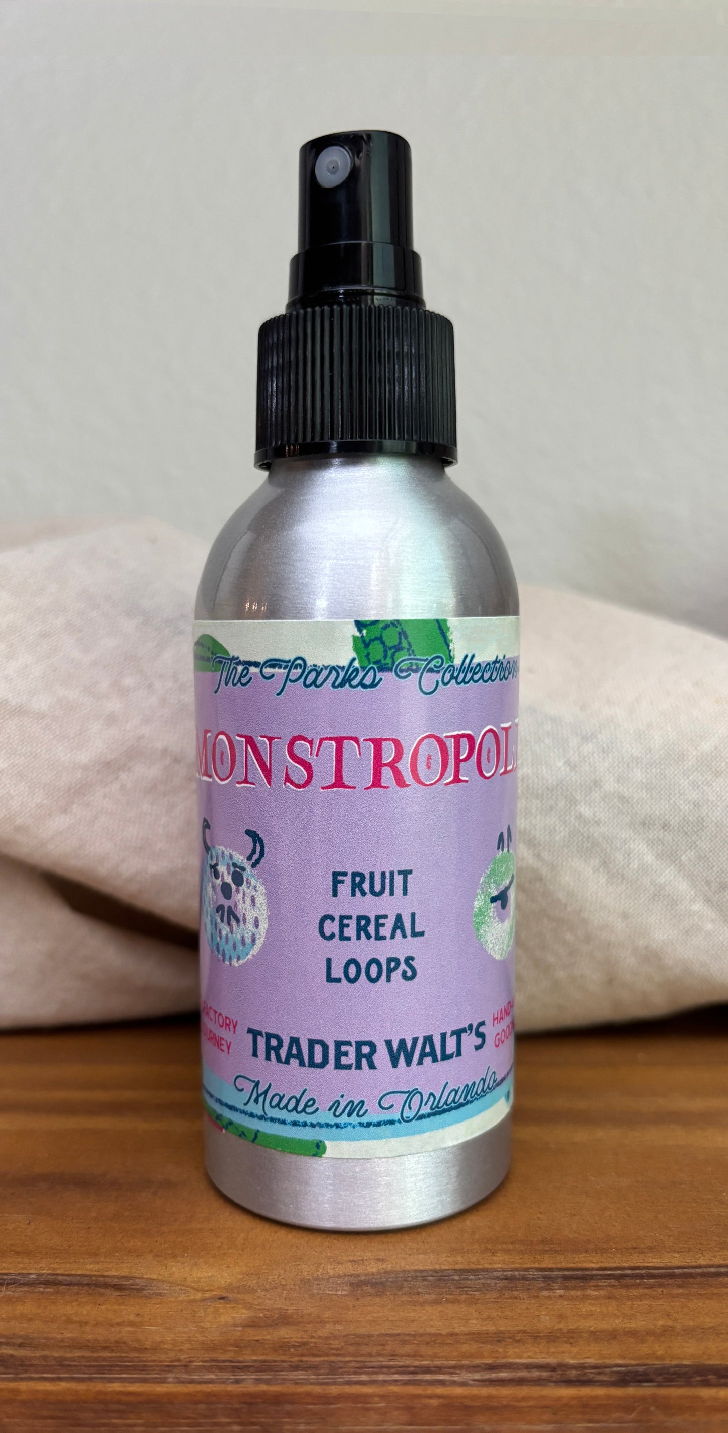 Monstropolis room spray with playful monster-inspired citrus and fruity cereal fragrance, perfect for adding nostalgic animated energy to any space.