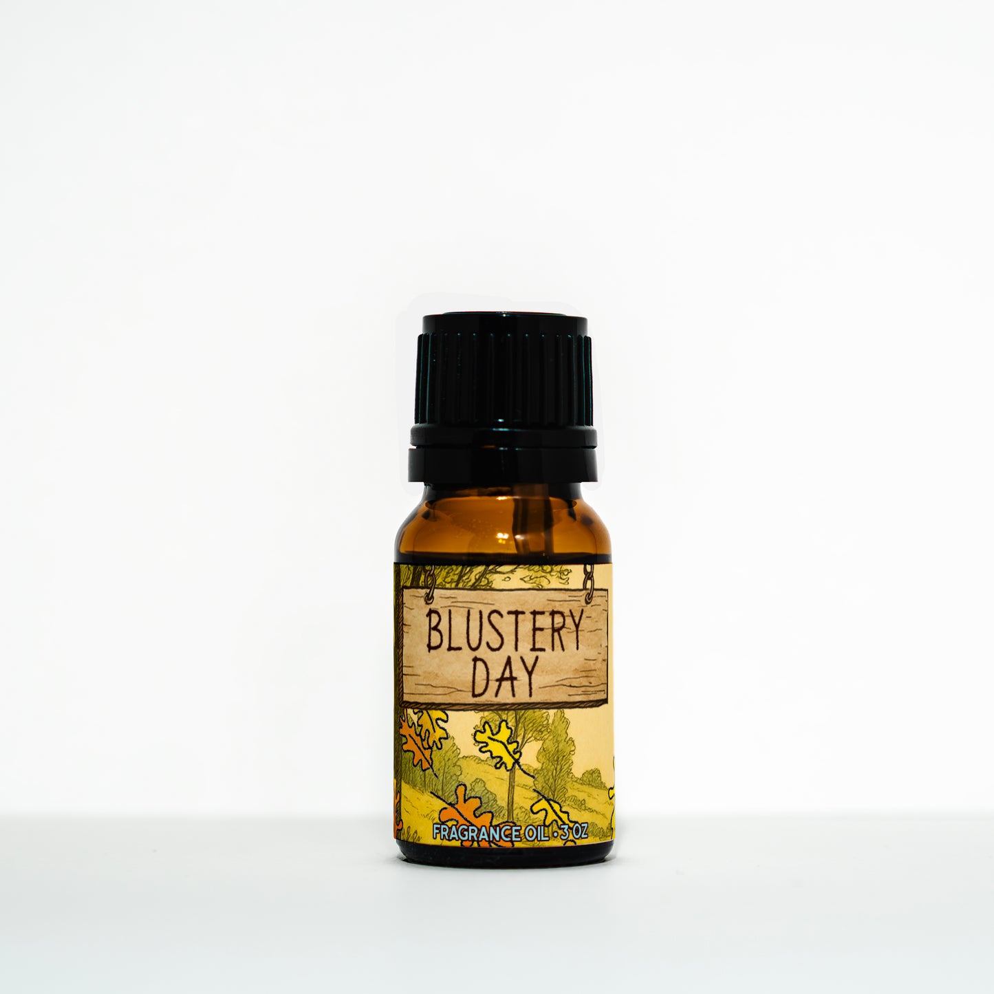 Trader Walt’s ‘Blustery Day Frarrance oil inspired by the Winnie the Pooh storybook world, with autumn scents of dried leaves, clove buds, and birch. The Parks Collection label features a cozy, storybook-style forest design.