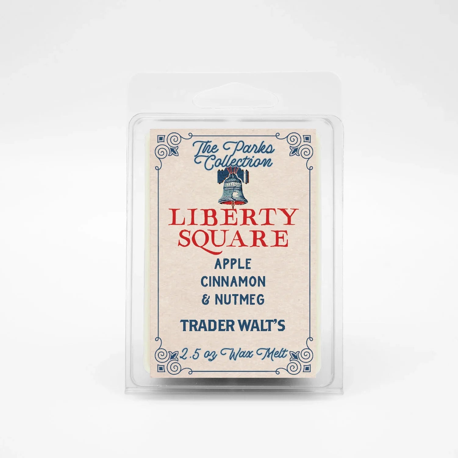 A Disney-inspired Liberty Square wax Melt with warm apple, cinnamon, nutmeg, and vanilla. Cozy colonial vibes perfect for fans of classic American comfort scents.